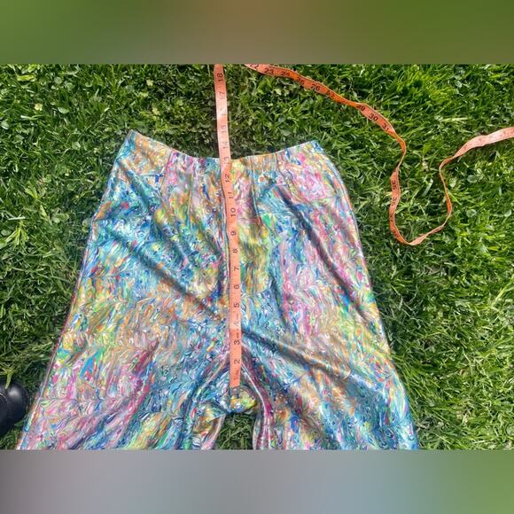 70s Vintage Wide Leg Nylon Pants in Rainbow Oil Slick Fabric - Picture 5 of 8